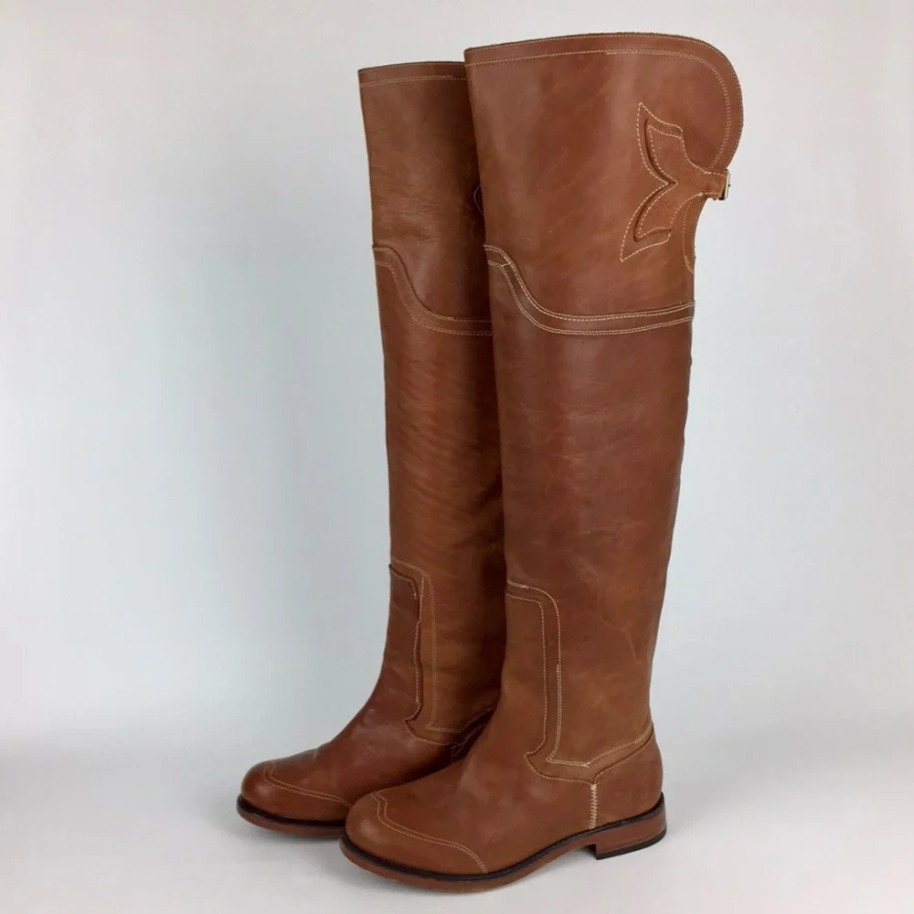 Timberland Lucille Flat Tall Knee Boots Tan Leather 6